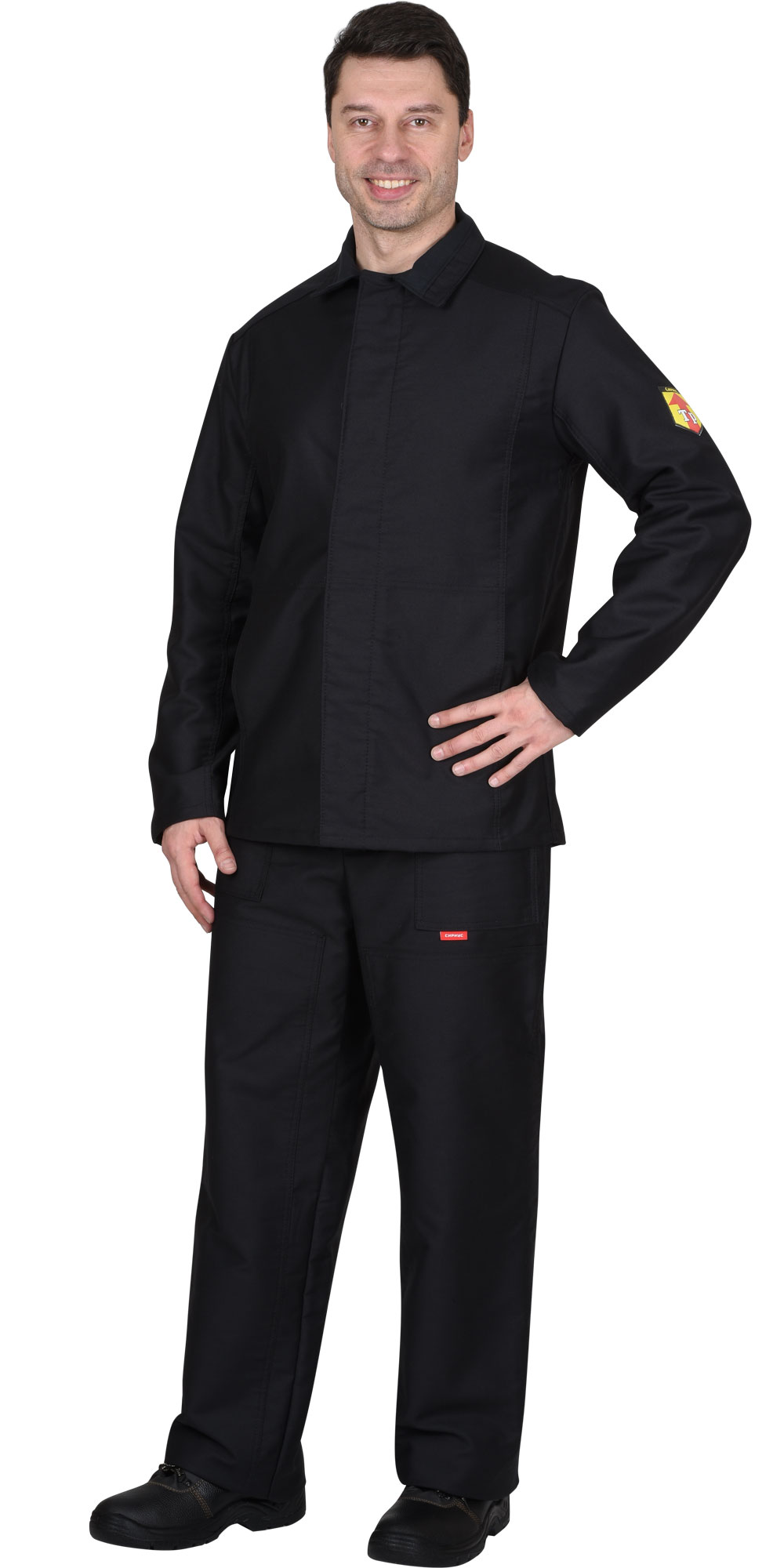 Летний огнестойкий костюм (куртка и брюки) мужской, цвет: чёрный, ткань: молескин