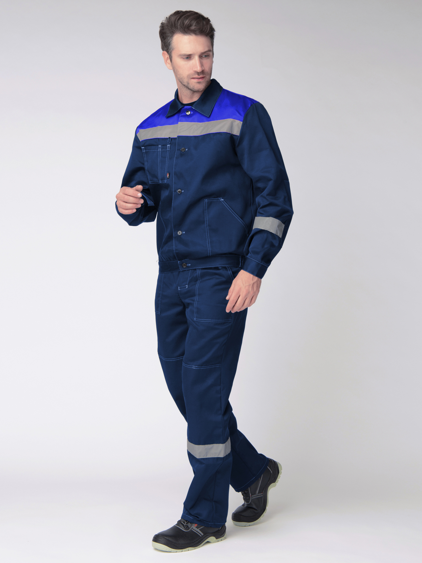 Летний костюм "ЛЕГИОН-1" мужской (куртка и брюки), цвет: темно-синий с васильковым, ткань: смесовая