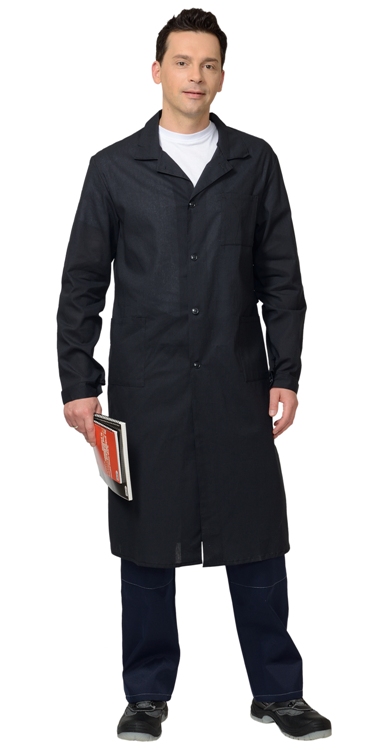 Халат мужской (рукав длинный, на пуговицах), цвет: темный, ткань: бязь