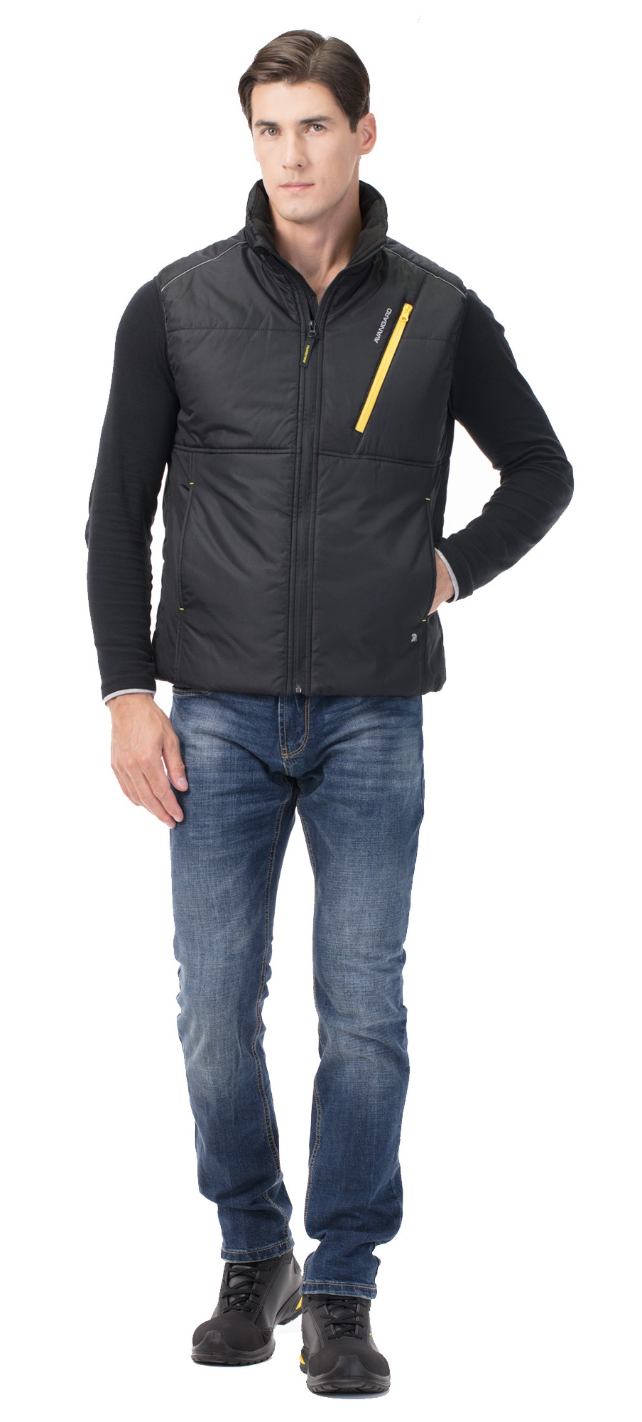 Зимний жилет "СТАРТ" мужской, утепленный, цвет: черный с желтой отделкой, ткань: Дюспо