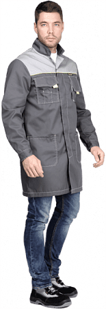 Летний халат "Спецобъединение-ТУРБО" мужской, цвет: серый с лимонной отделкой, ткань: Томбой Летний халат "Спецобъединение-ТУРБО" мужской, цвет: серый с лимонной отделкой, ткань: Томбой