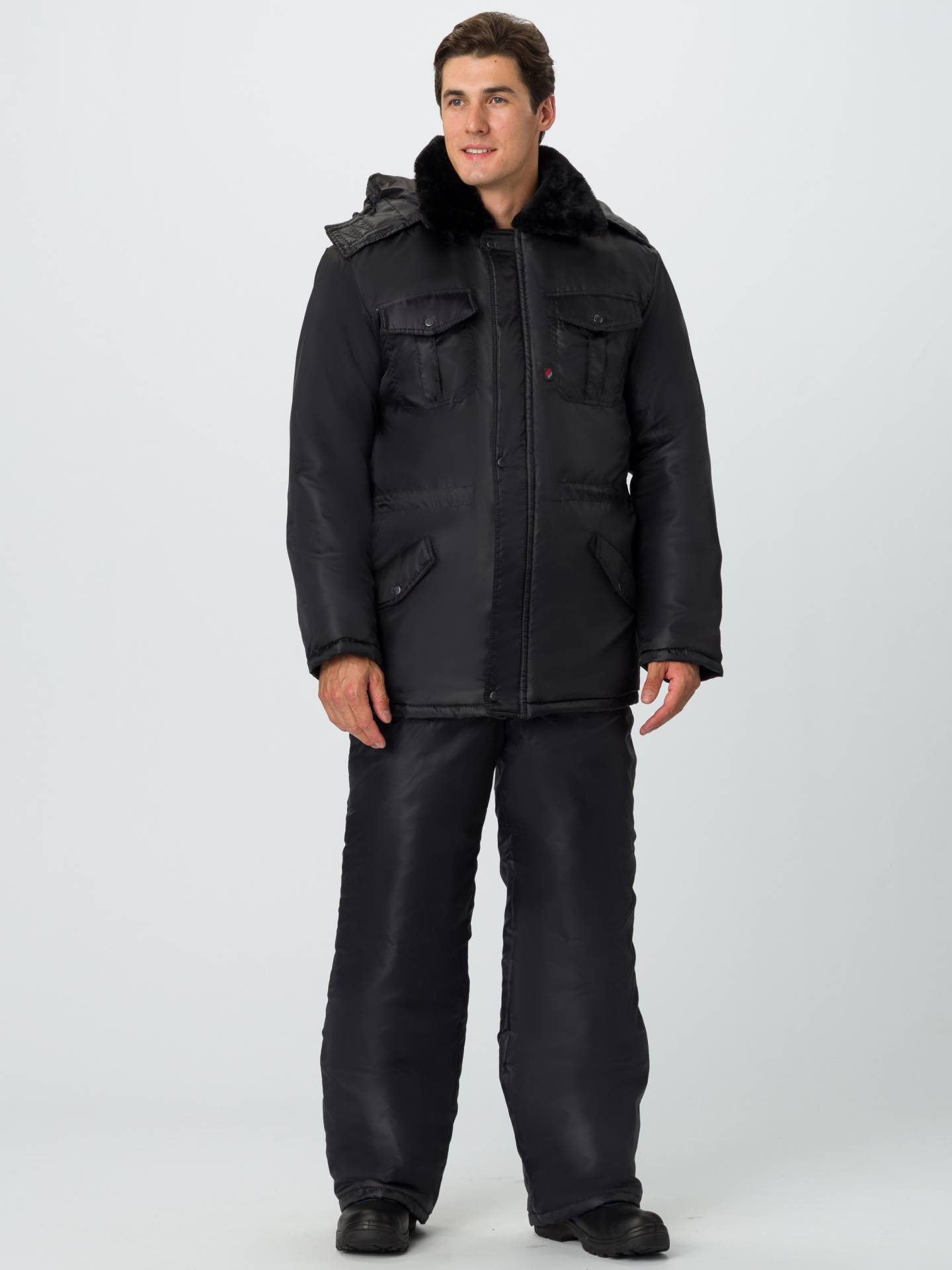 Зимний костюм Факел для охранника мужской утепленный (куртка и брюки), цвет: черный, ткань: смесовая