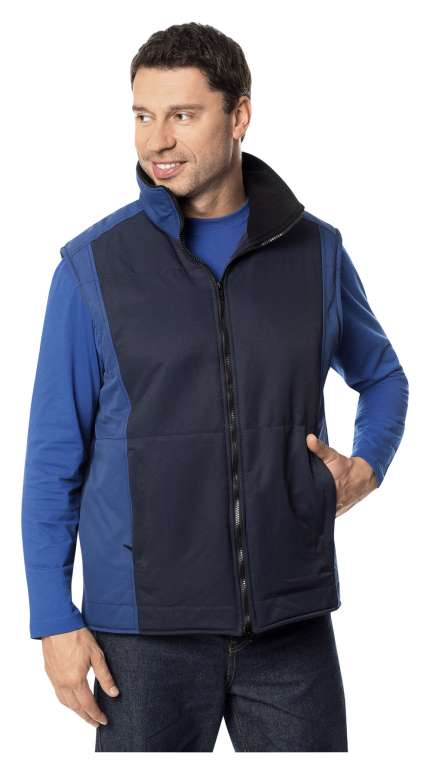 Зимний жилет "ВЕСТ" мужской, удлиненный, утепленный, цвет: синий с васильковым, ткань: 100% ПЭ