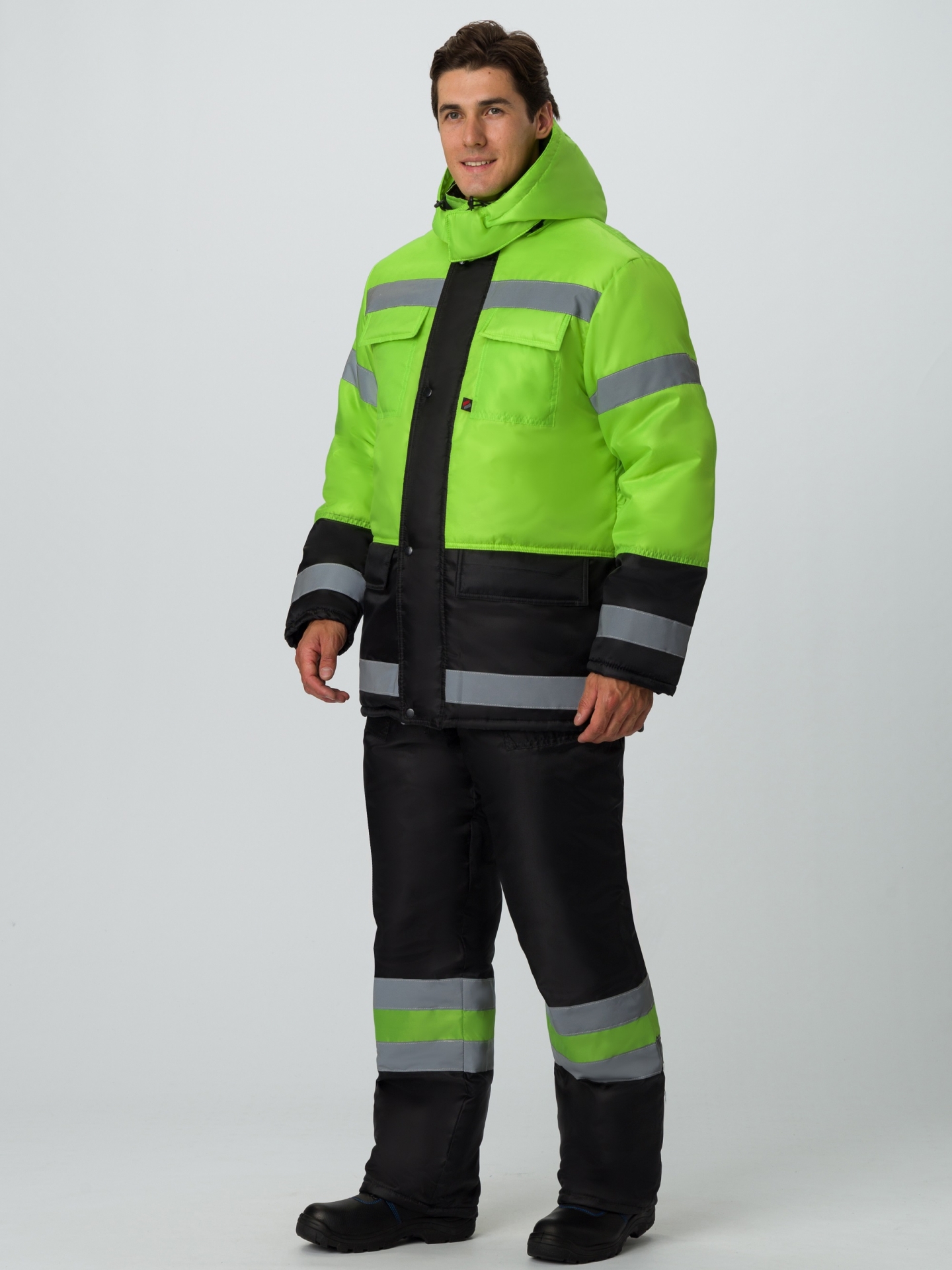 Зимний костюм "ДОРОЖНИК" мужской, утепленный (куртка и брюки), цвет: лимонный с черным, ткань: 100% ПЭ