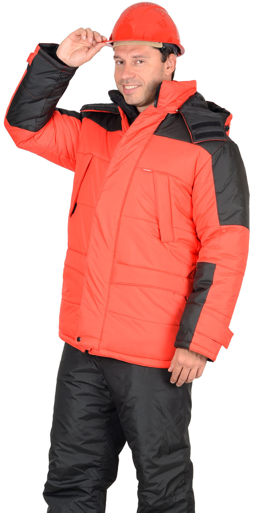 Зимняя куртка "СИРИУС-ЕВРОПА" мужская, удлиненная, утепленная, цвет: красный с чёрным, ткань: 100% ПЭ