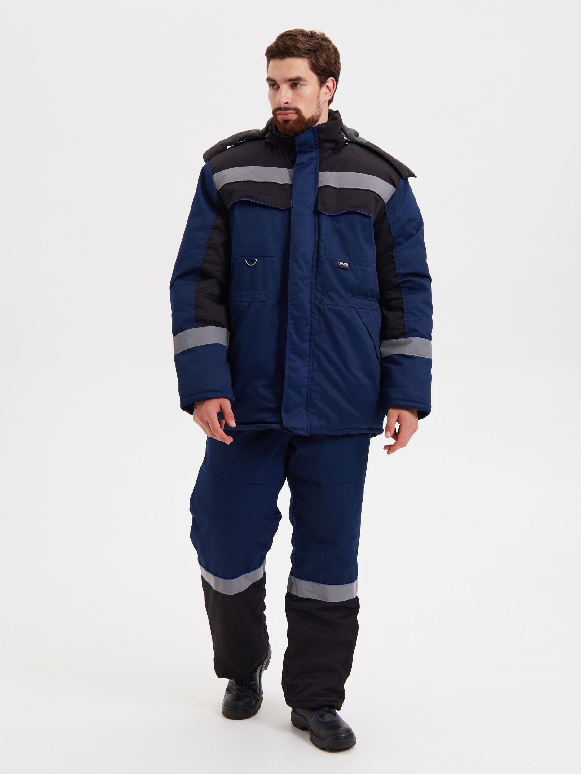 Зимний костюм "РАССО-СИСТЕМА" мужской, утепленный (куртка и полукомбинезон), цвет: синий с черным и лимонной отделкой, ткань: смесовая, ткань: Смесовая 