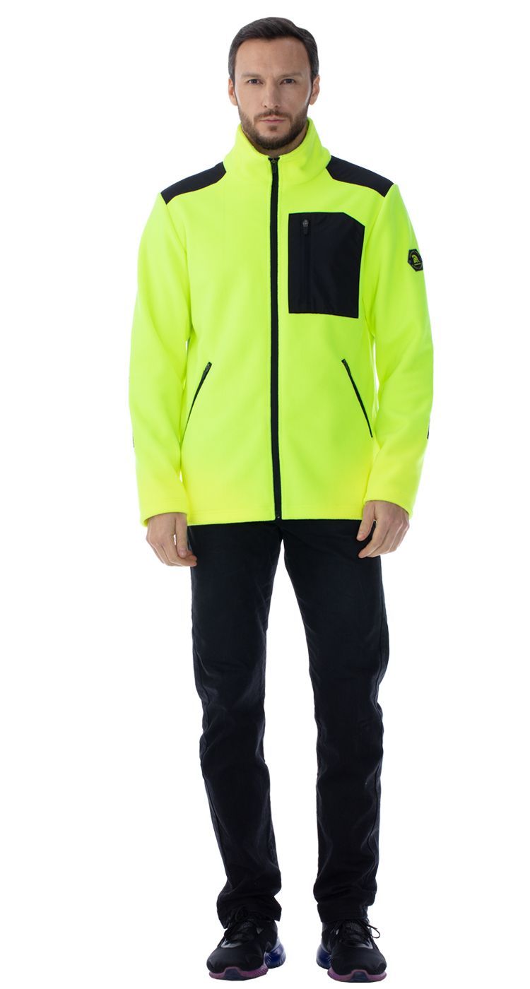 Флисовая куртка "ЛЮМЕНАР" мужская, удлиненная, цвет: лимонный с черным, ткань: 100% ПЭ