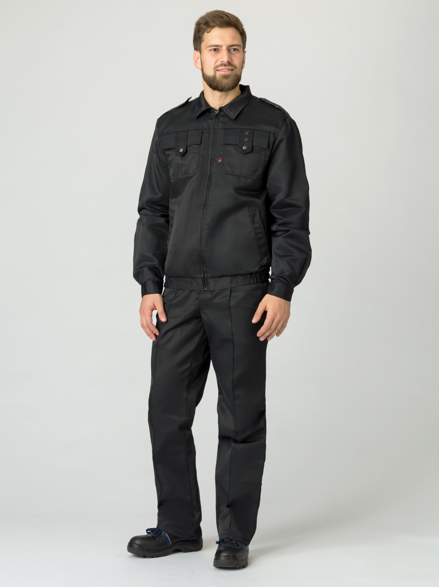 Летний костюм для охранника мужской (куртка и брюки), цвет: черный, ткань: смесовая
