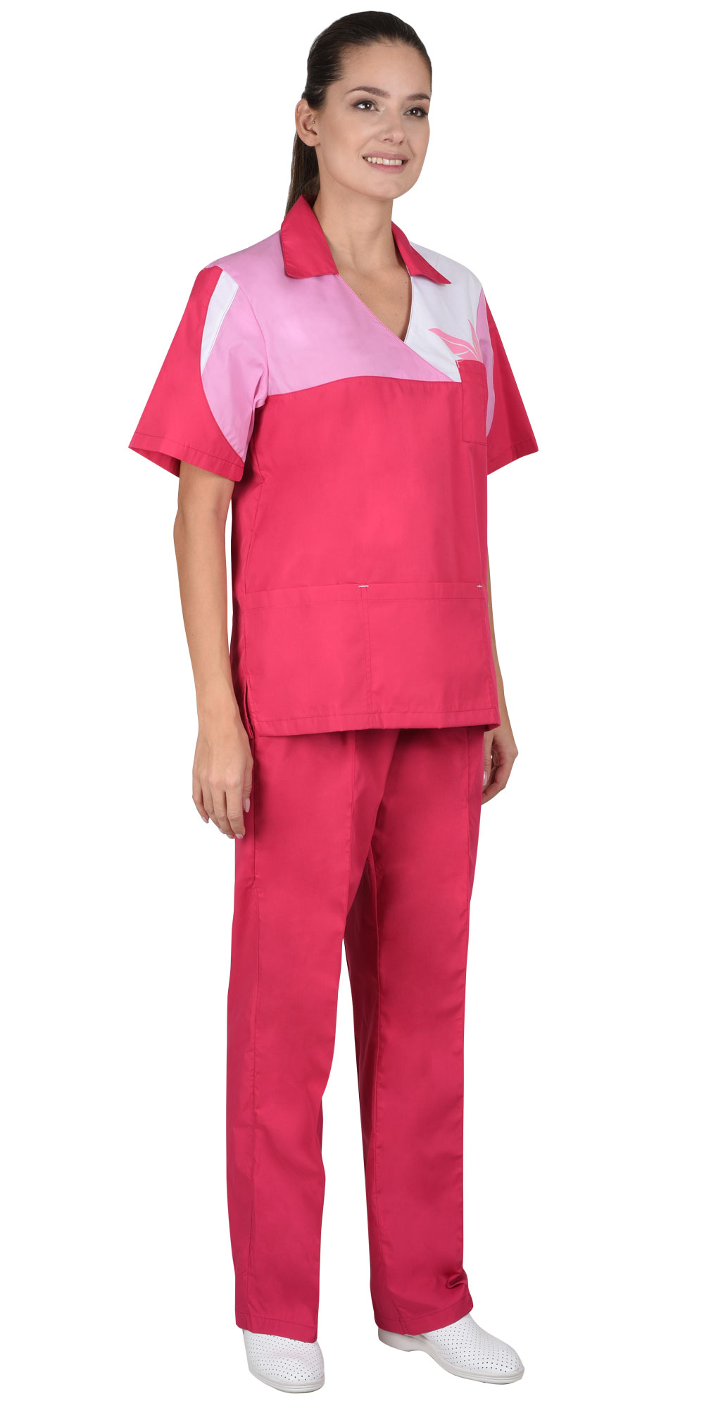 Костюм "СИРИУС-ЛОТОС" женский (блуза и брюки), цвет: сливовый с тепло-розовым, ткань: смесовая