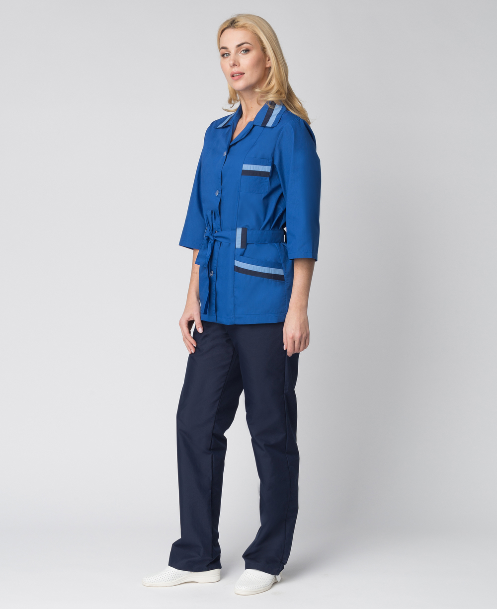 Костюм "ЛИРА" женский (блуза и брюки), цвет: васильковый с темно-синим, ткань: смесовая