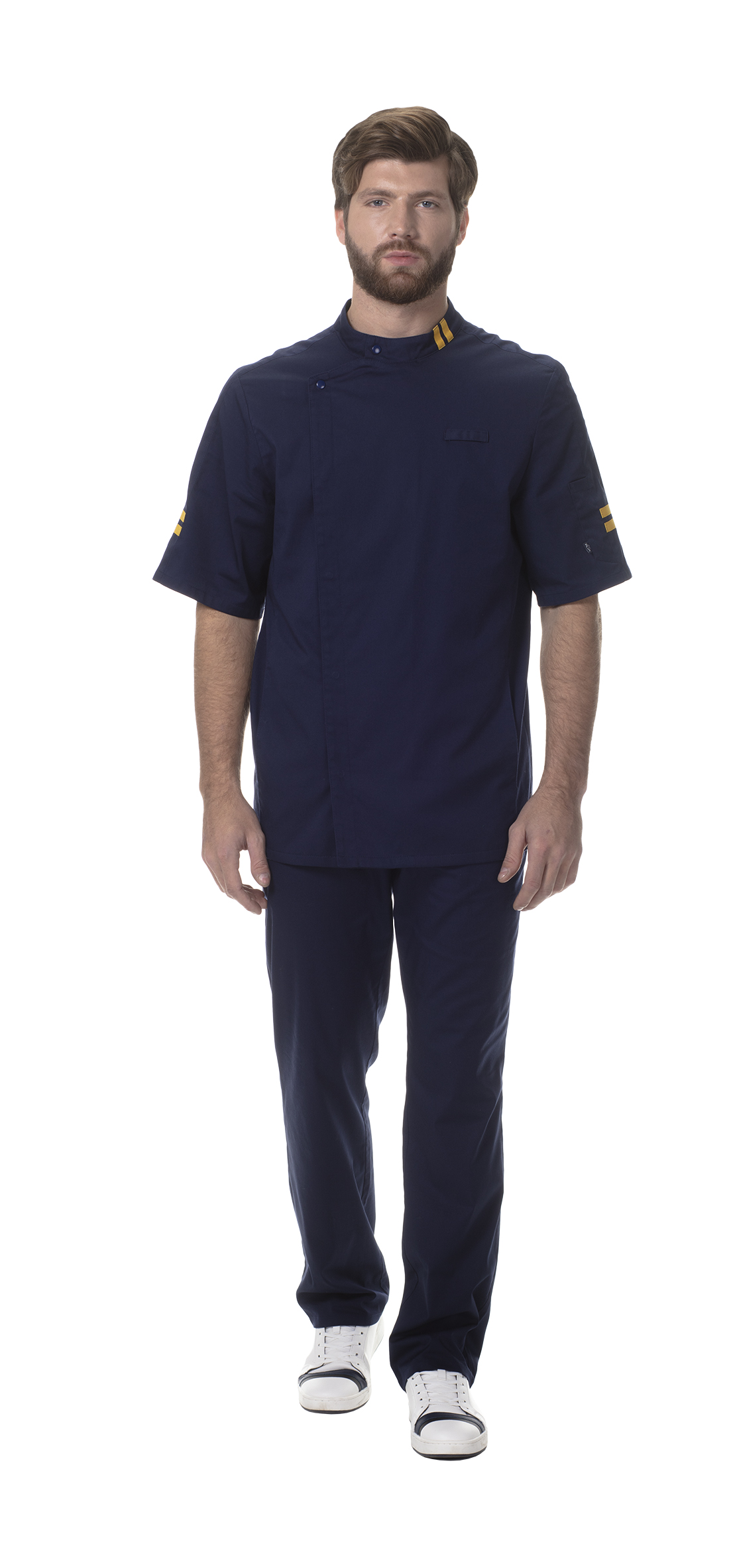 Блуза "ЛАЦИО" мужская (короткий рукав, на кнопках), цвет: темно-синий, ткань: смесовая