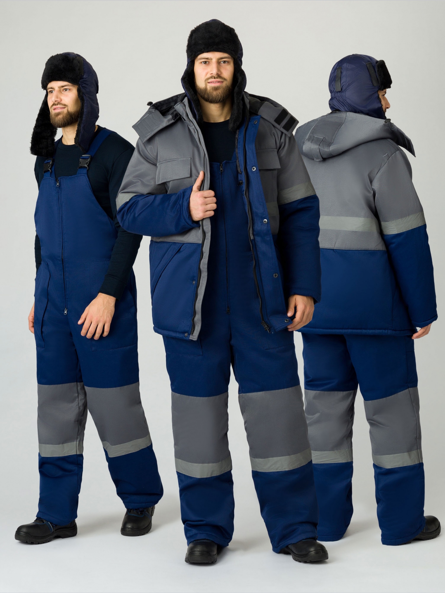 Зимний костюм "НОРДХАРД-2 СОП" мужской, утепленный (куртка и полукомбинезон), цвет: темно-синий с серым, ткань: смесовая.