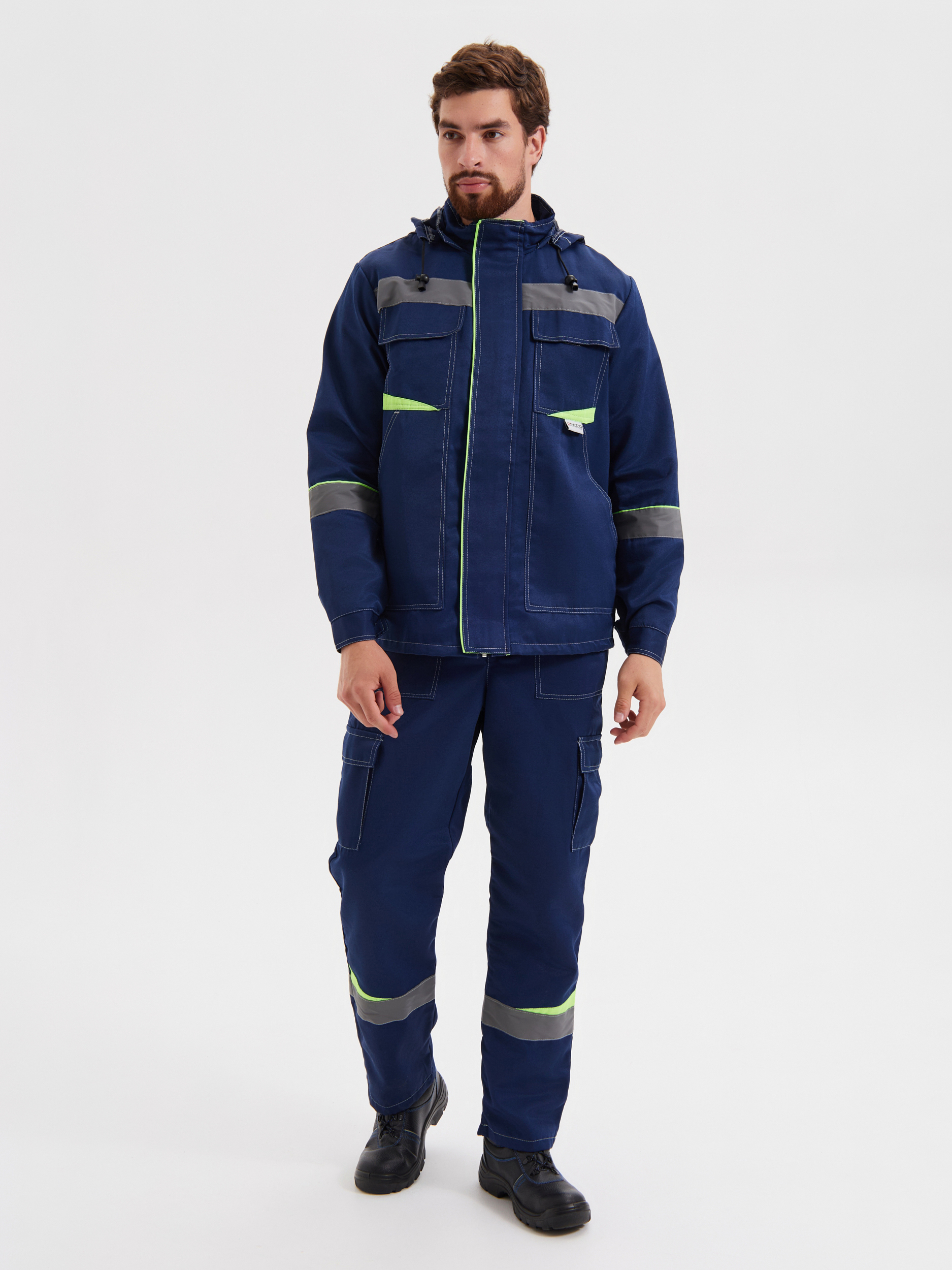 Летний костюм "РАССО-ГРАНЬ" мужской (куртка и полукомбинезон), цвет: синий с лимонным. ткань: смесовая