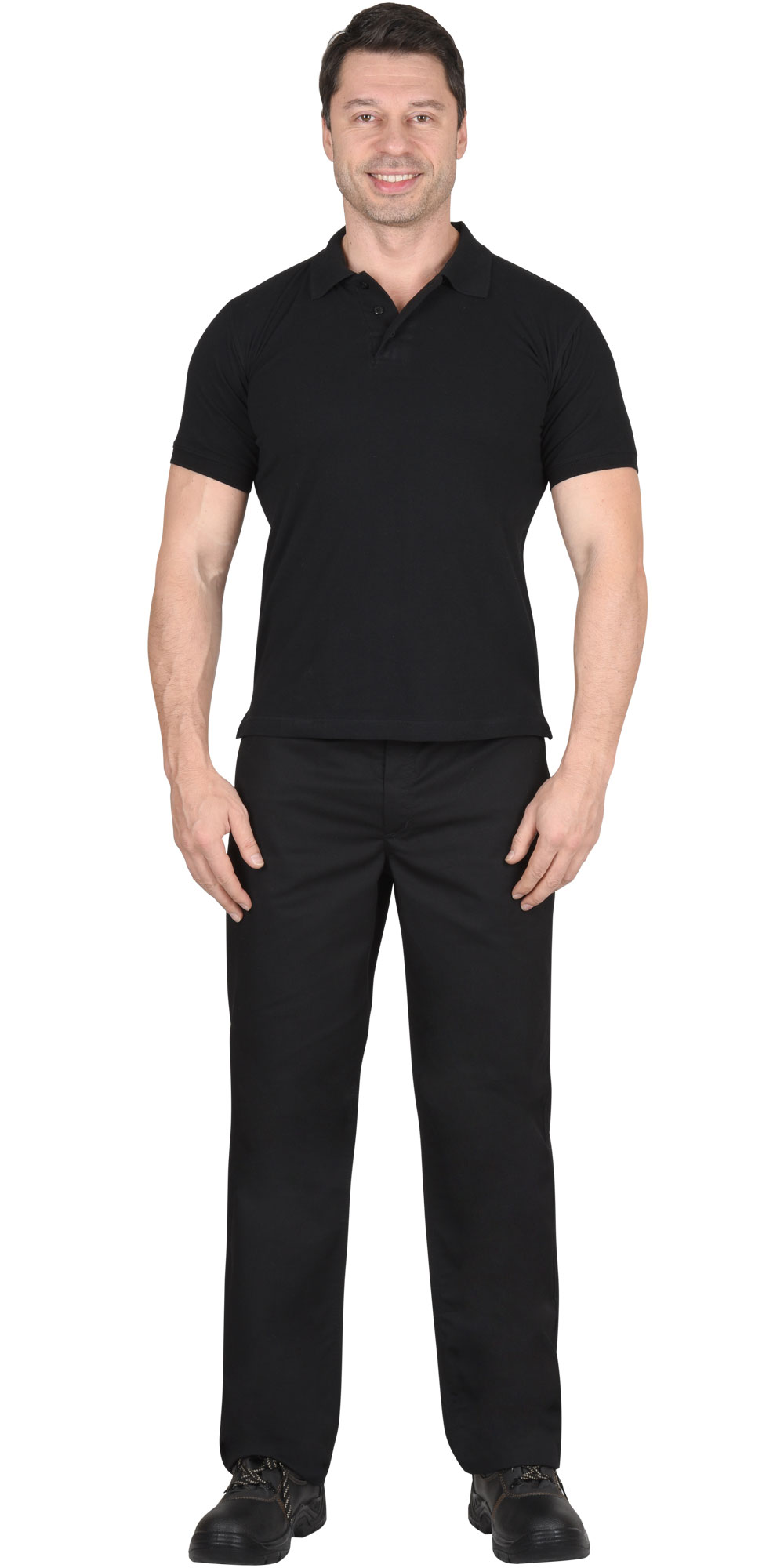 Рубашка-поло мужская, рукав короткий, цвет: черный, плотность 180г/кв.м