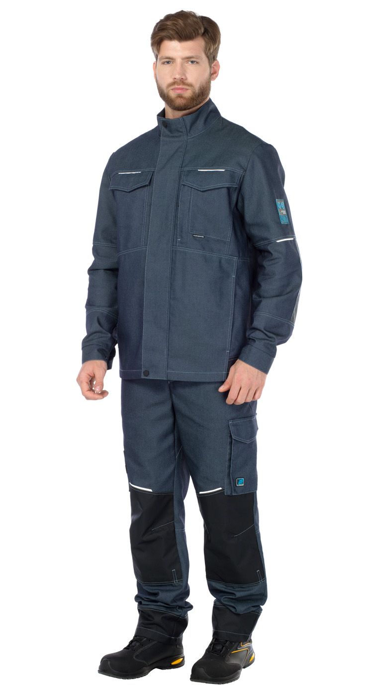 Летняя куртка "ЛЕВЕЛ" мужская, удлиненная, цвет: синий с черным, ткань: смесовая