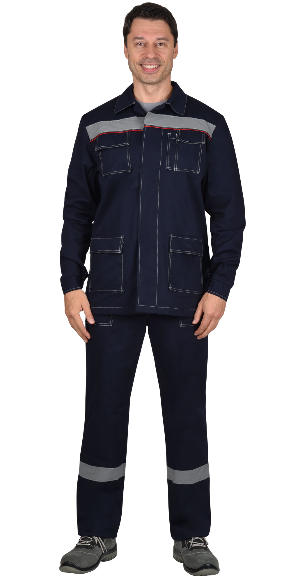 Летний костюм "СИРИУС-СФЕРА" мужской (куртка и брюки), цвет: темно-синий, ткань: 100% саржа