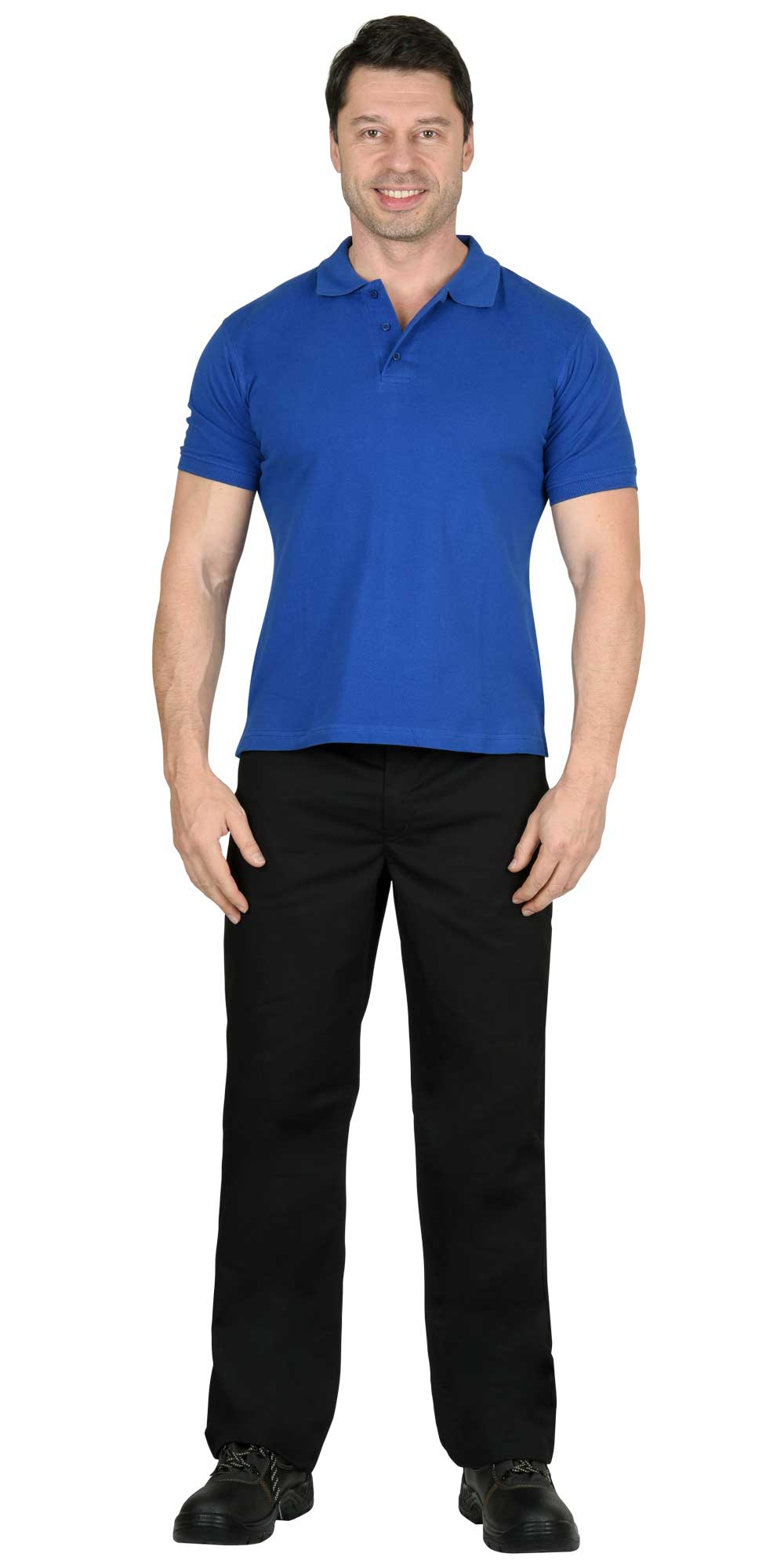 Рубашка-поло мужская, рукав короткий, цвет: васильковый, плотность 180г/кв.м