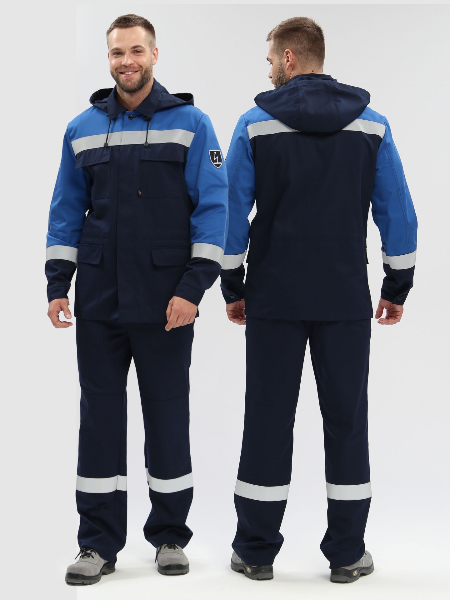 Летний костюм "АЛИОТ-2" антистатический, мужской (куртка и полукомбинезон), цвет: синий с васильковым, ткань: смесовая