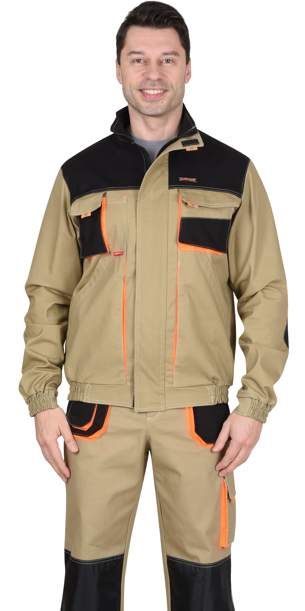 Летняя куртка "СИРИУС-МАНХЕТТЕН" мужская, короткая, цвет: песочный с оранжевым и черным, ткань: смесововая
