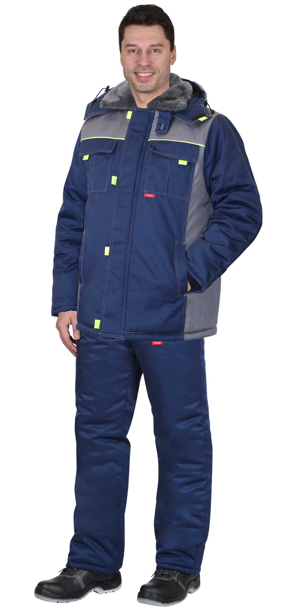 Зимняя куртка "СИРИУС-ФАВОРИТ" мужская, удлиненная, утепленная, цвет: синий с серым, ткань: смесовая