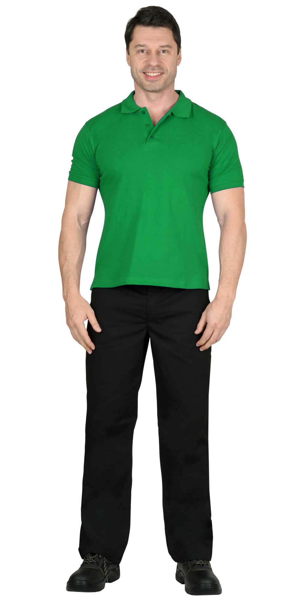 Рубашка-поло мужская, рукав короткий, цвет: зеленый, плотность 180г/кв.м