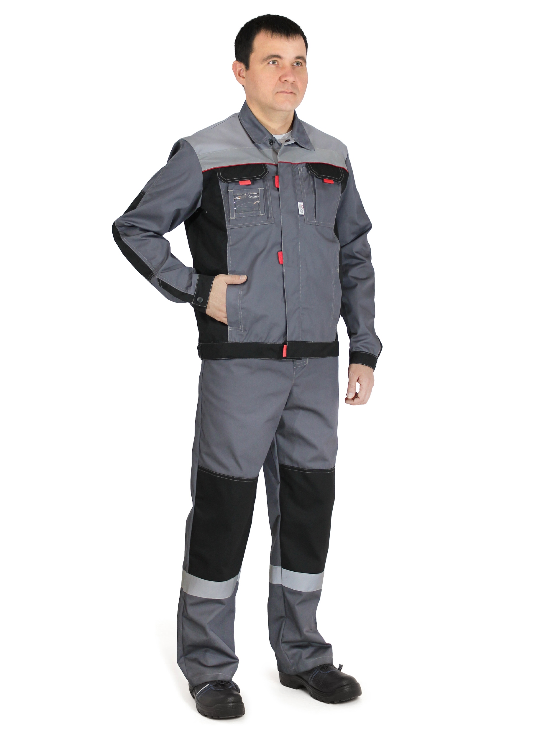 Летний костюм "РАССО-МОДУЛЬ" мужской (куртка и полукомбинезон), цвет: серый с чёрным и светло-серым