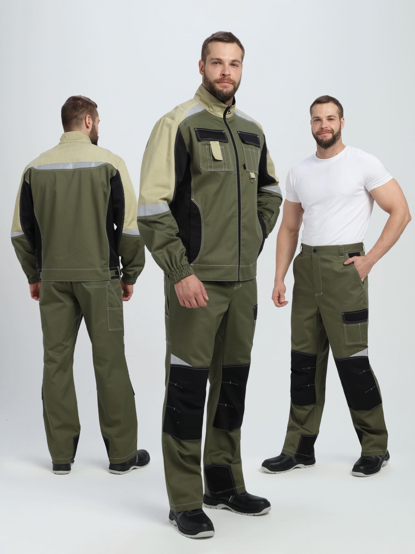 Летний костюм "ВЕКТРОН-1" мужской (куртка и брюки), цвет: хаки с черным и бежевым, ткань: смесовая