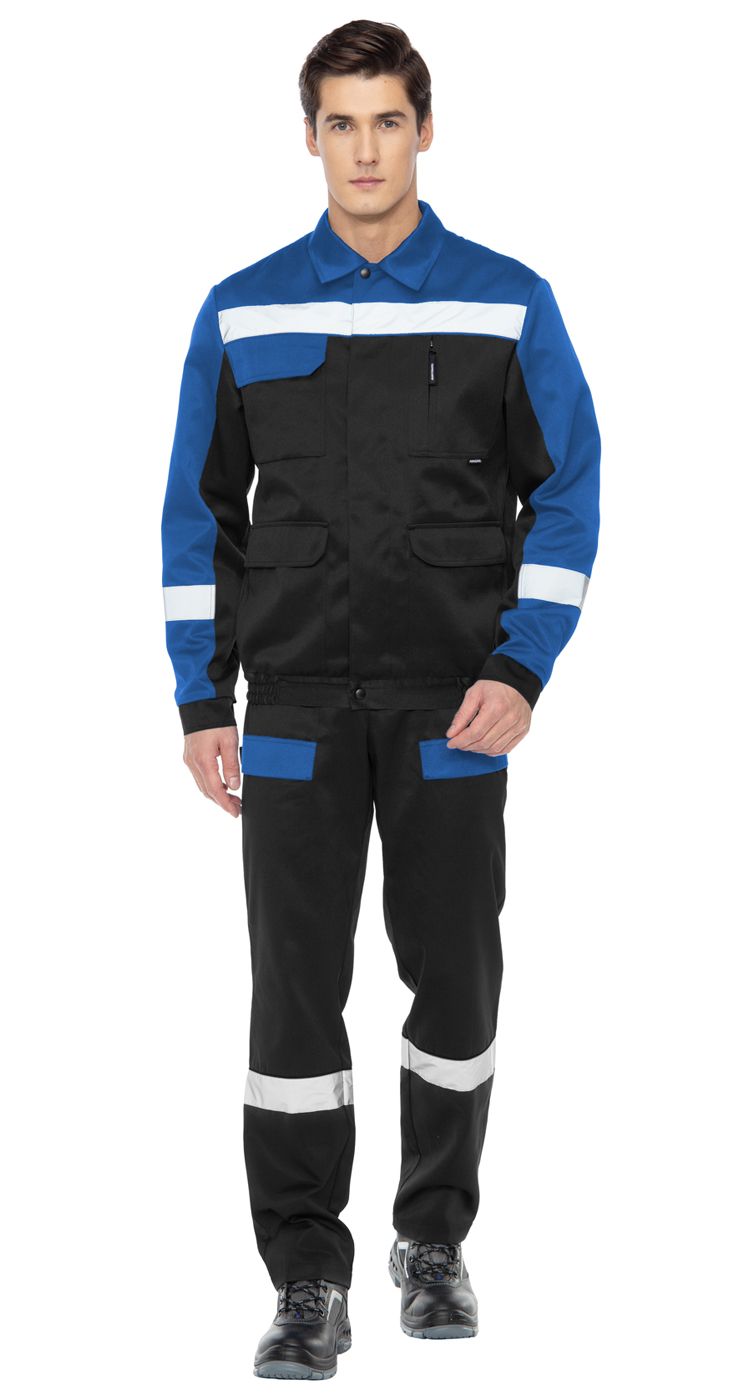 Летний костюм "СПЕЦУС" мужской (куртка и полукомбинезон), цвет: васильковый с черным, ткань: смесова