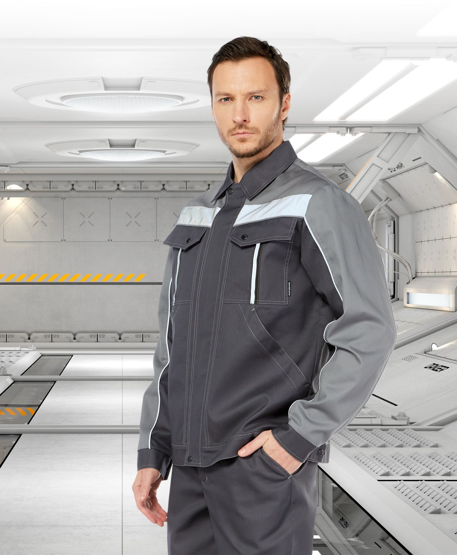 Летний костюм "ОПТИМА" мужской (куртка и брюки), цвет: темно-серый с серым, ткань: смесовая