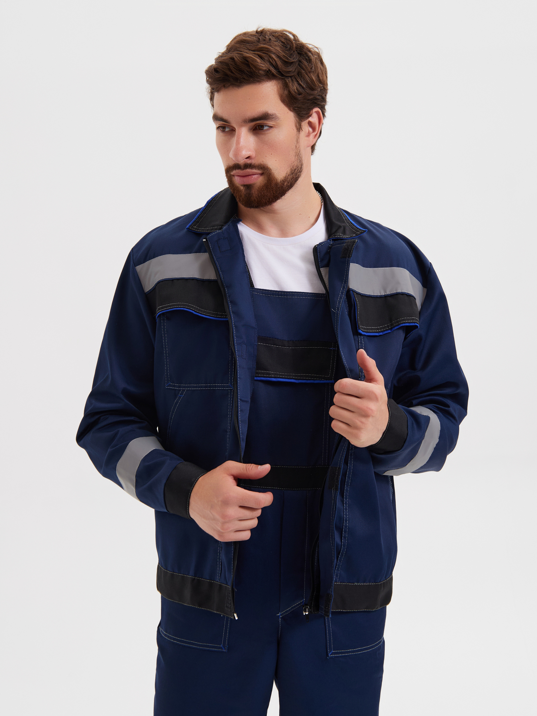 Летний костюм "РАССО-СИСТЕМА" мужской (куртка и полукомбинезон), цвет: синий с черным, ткань: смесовая