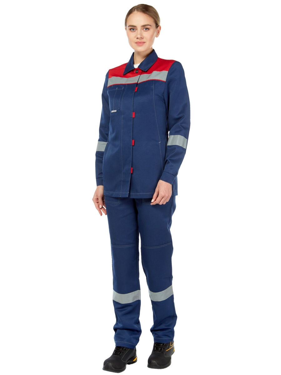 Летний костюм "ТИМБЕР" женский (куртка и полукомбинезон), цвет: синий с красным, ткань: смесовая