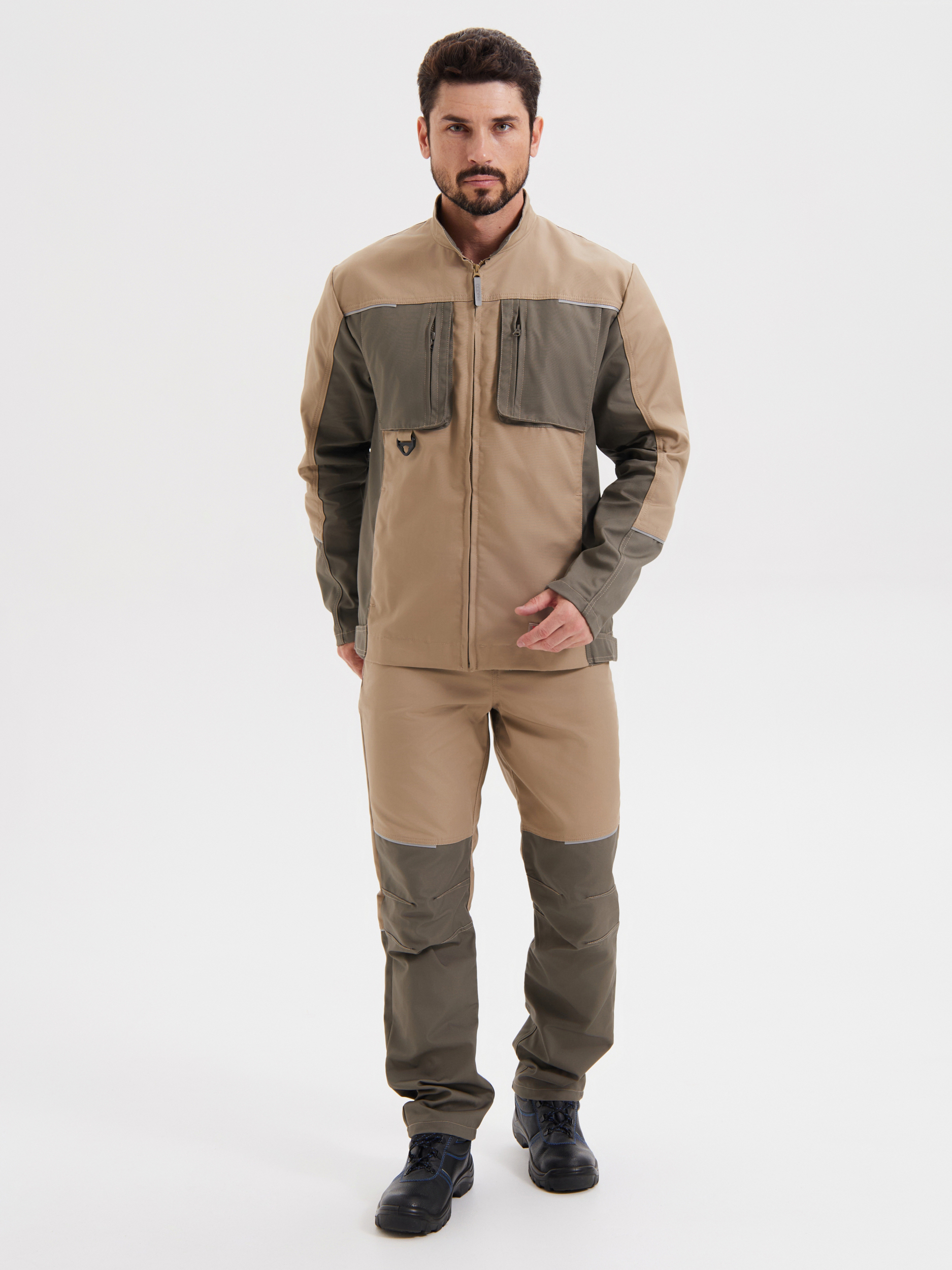 Летний костюм "РАССО-ДРИМ" мужской (куртка и брюки), цвет: бежевый с оливковым, ткань: смесовая