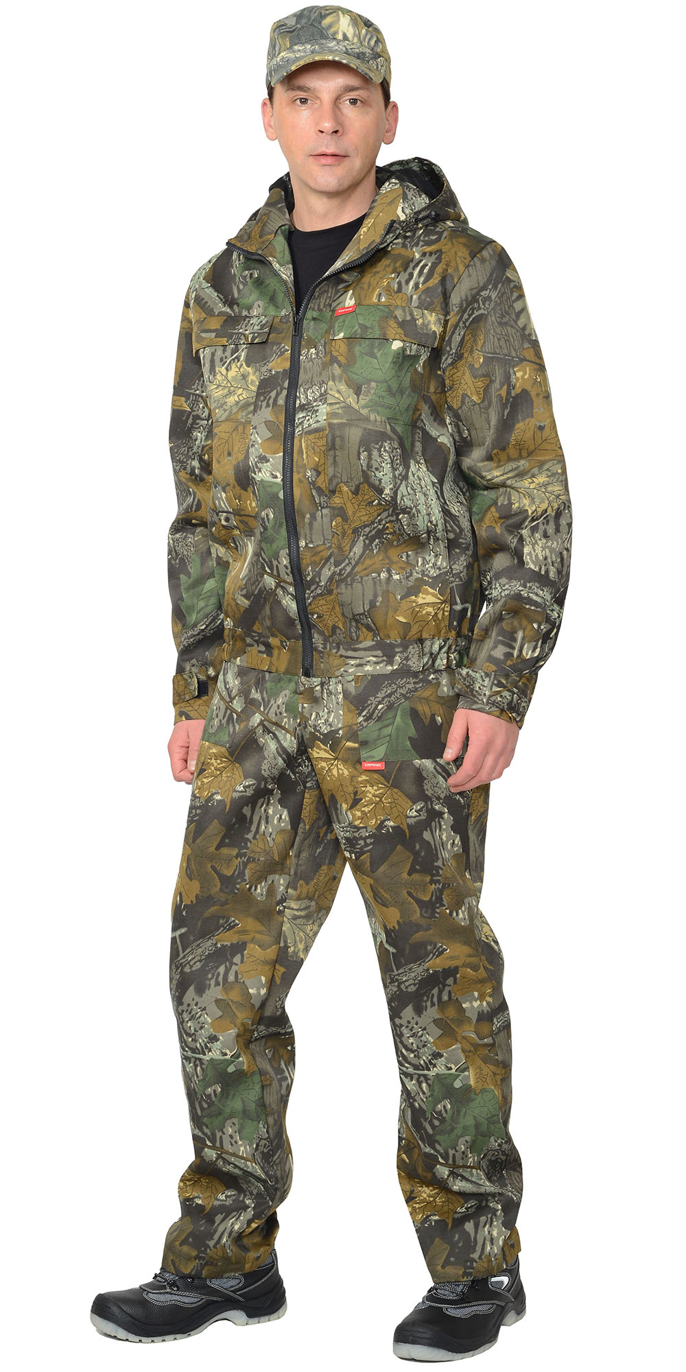 Летний костюм "СИРИУС-РЫБОЛОВ" мужской (куртка и полукомбинезон),  цвет: КМФ Тёмный лес, ткань: смес