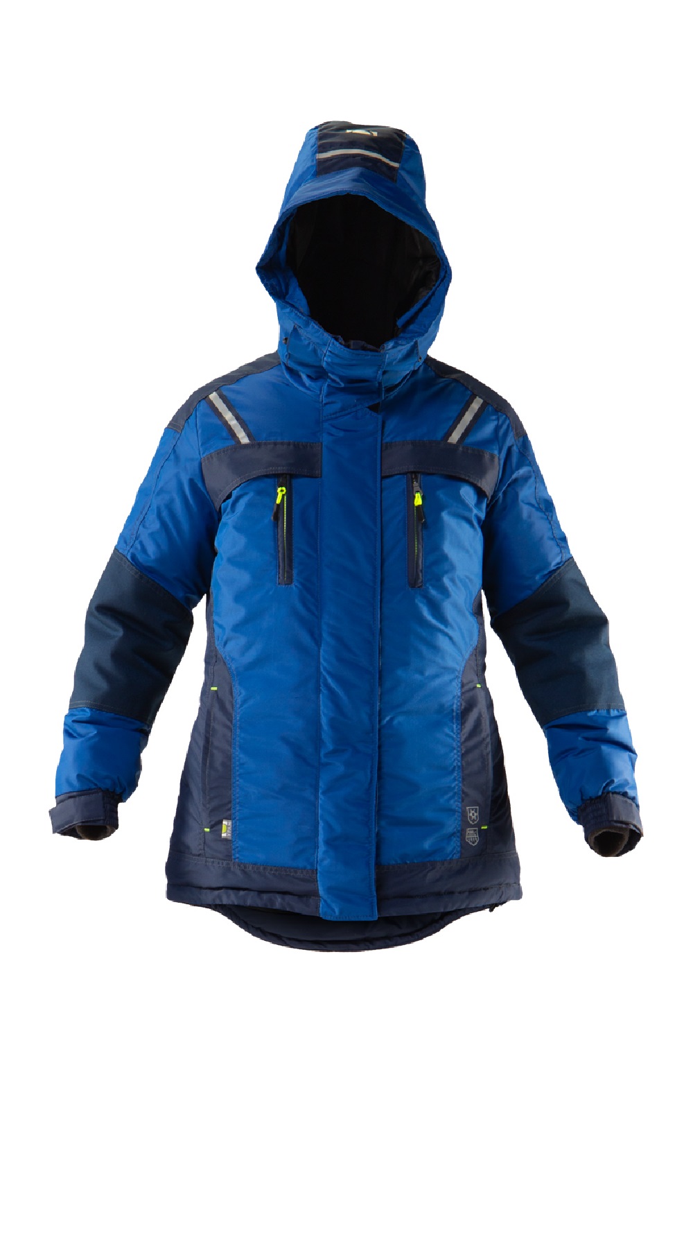 Зимняя куртка "ЛЕДИ УРАН" женская, удлиненная, утепленная, цвет: синий с черным, ткань: 100% ПЭ