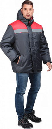 Зимняя куртка "Спецобъединение-РАЙТ" мужская, цвет: темно-серый с красным, ткань: Оксфорд 210Т