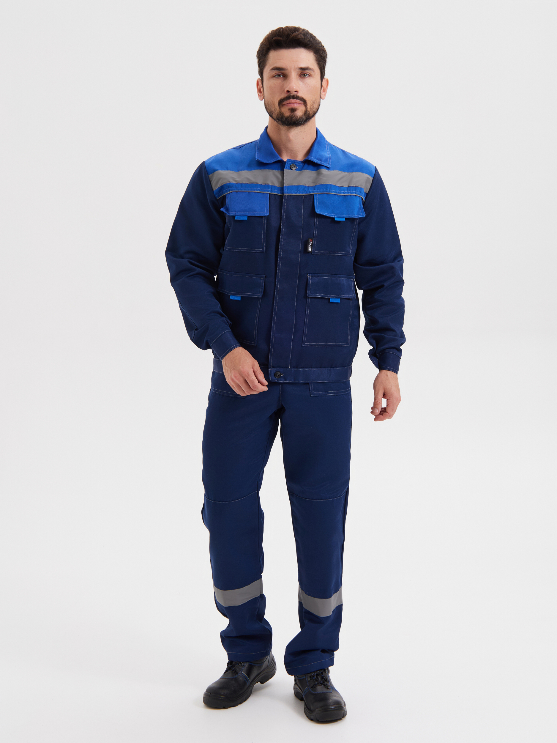 Летний костюм "РАССО-НОВА" мужской (куртка и полукомбинезон), цвет: темно-синий с вас, тк: смесовая