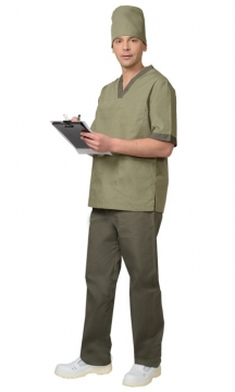 Костюм "СИРИУС-РЕАЛ" мужской (блуза, брюки и колпак), короткий рукав, цвет: оливковый с хаки
