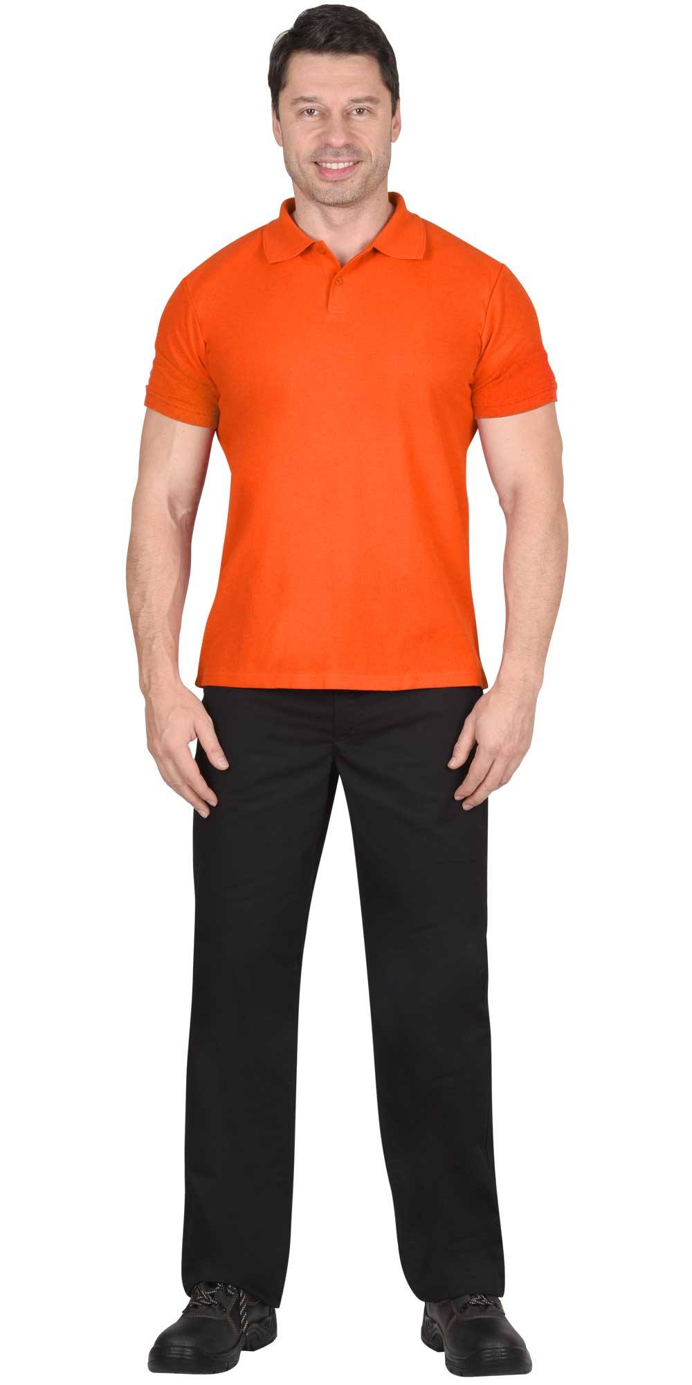 Рубашка-поло мужская, рукав короткий, цвет: оранжевый, плотность 180г/кв.м