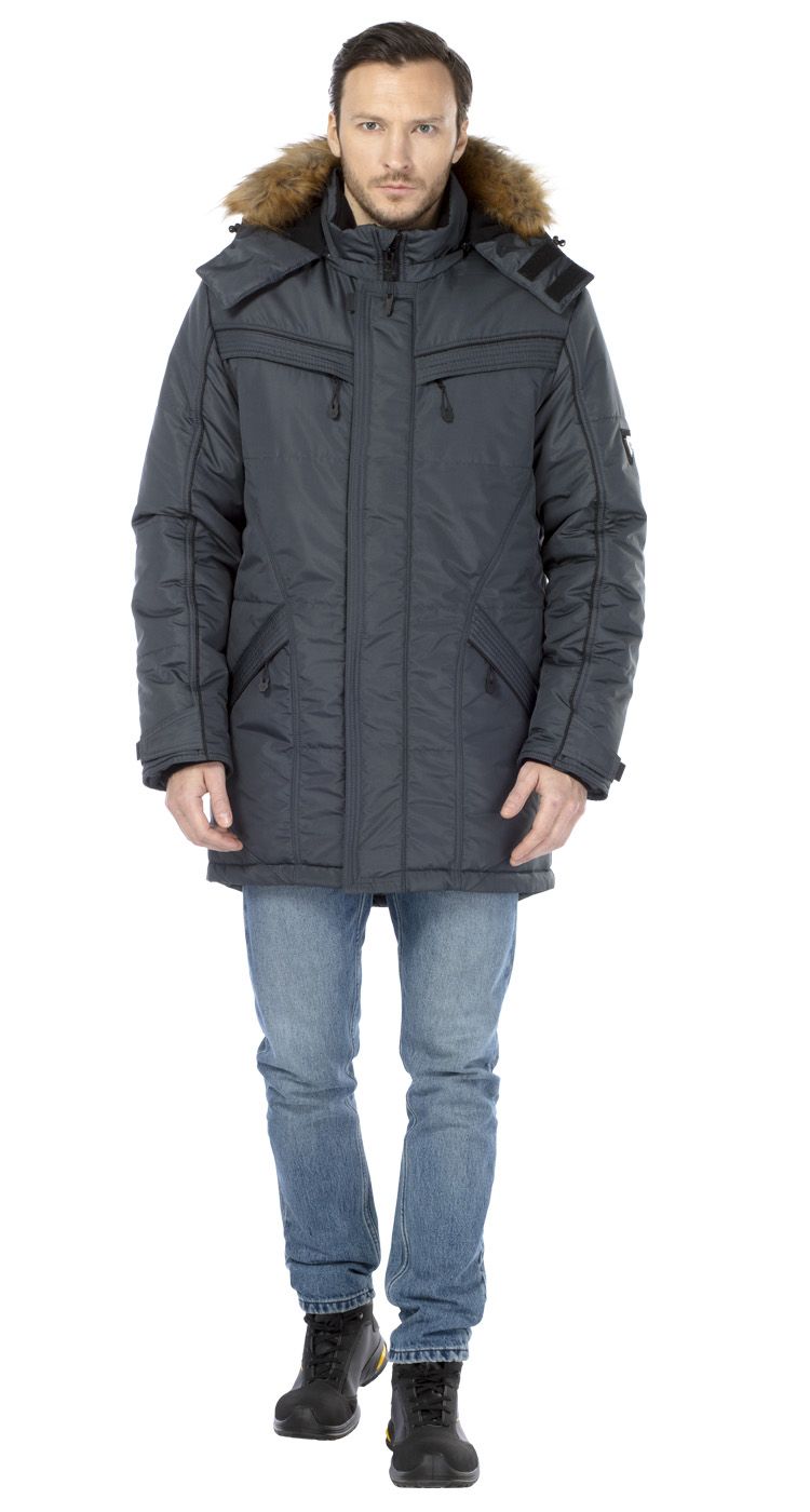 Зимняя куртка "БАЗИС" мужская, удлиненная, утепленная, цвет: серый с черным, ткань: 100% ПЭ