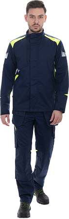 Летняя куртка "Спецобъединение-АКТИВ ФЛЕКС" мужская, цвет: темно-синий с флуоресцентным желтым, ткань:Смесовая
