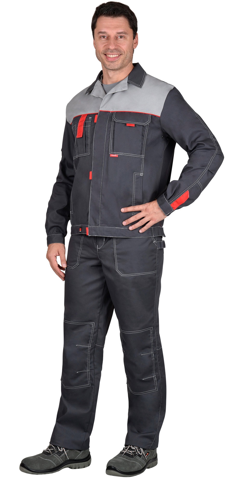 Летняя куртка "СИРИУС-ФАВОРИТ-Люкс" мужская, укороченная, цвет: темно-серый со светло-серый, ткань: смесовая