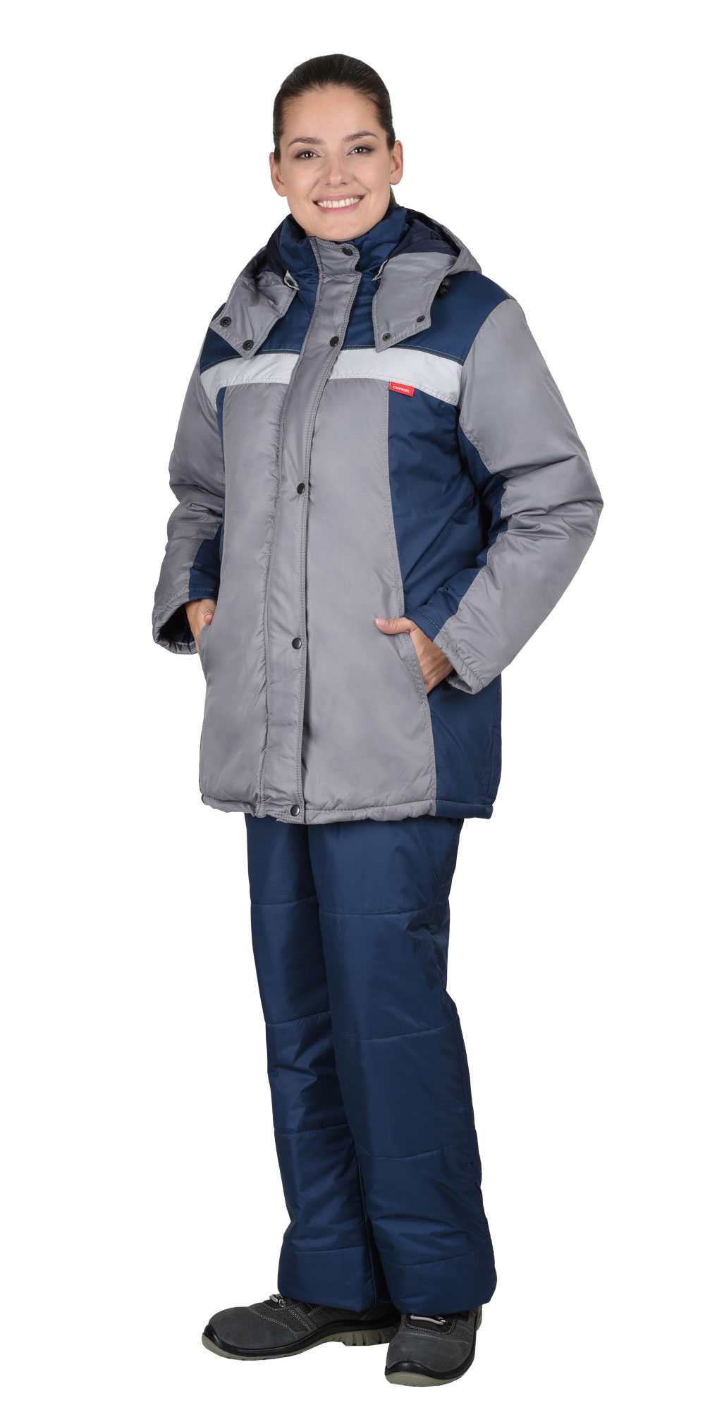 Зимняя куртка "СИРИУС-ФРИСТАЙЛ" женская, удлиненная, утепленная, цвет: синий со стальным, ткань: 100% ПЭ