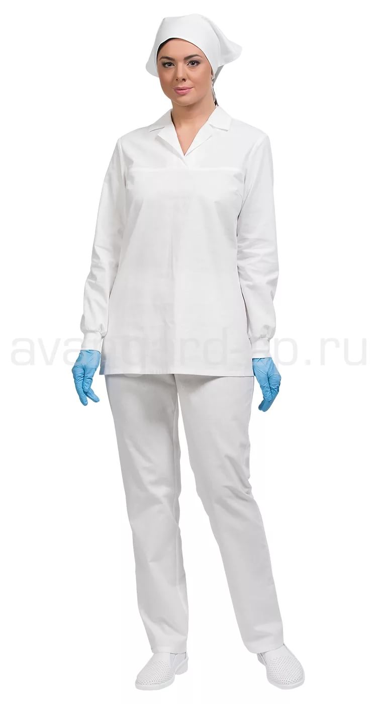 Костюм "БЕЙКЕР" женский (блуза и брюки), длинный рукав, цвет: белый, ткань: 100% ХБ