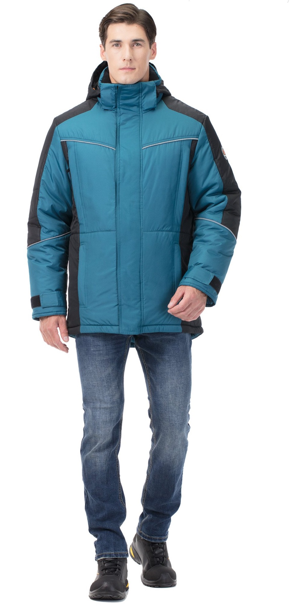 Зимняя куртка "КОРСАР" мужская, удлиненная, утепленная, цвет: морская волна с черным, ткань: 100% ПЭ