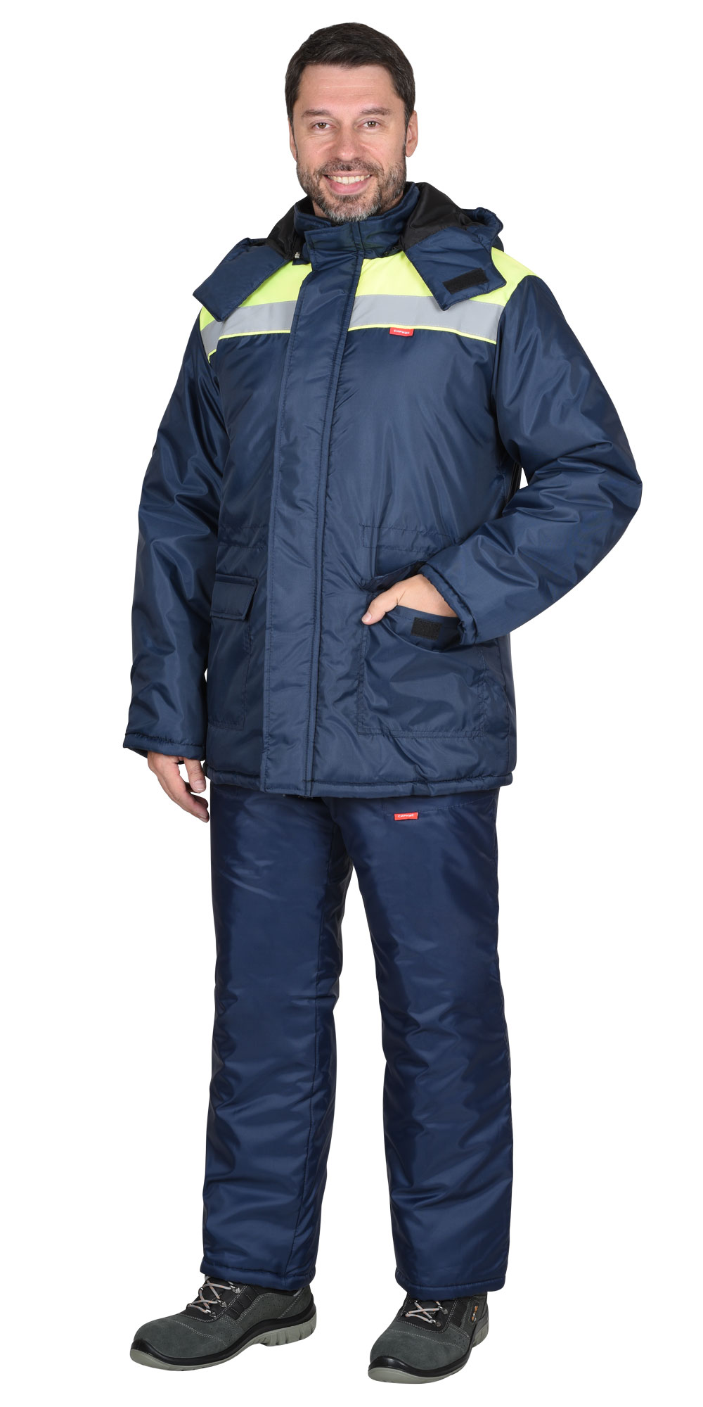 Зимняя куртка "СИРИУС-БРИГАДИР" мужская, удлиненная, утепленная, цвет: темно-синий с неоновым, ткань 100% ПЭ