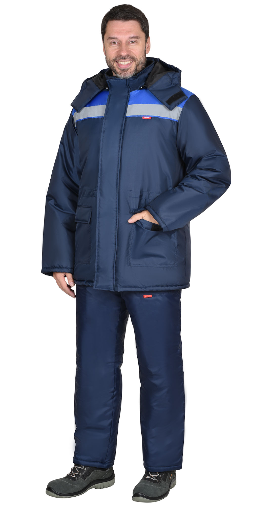 Зимняя куртка "СИРИУС-БРИГАДИР" мужская, удлиненная, утепленная, цвет: темно-синий с васильковым, ткань: 100% ПЭ