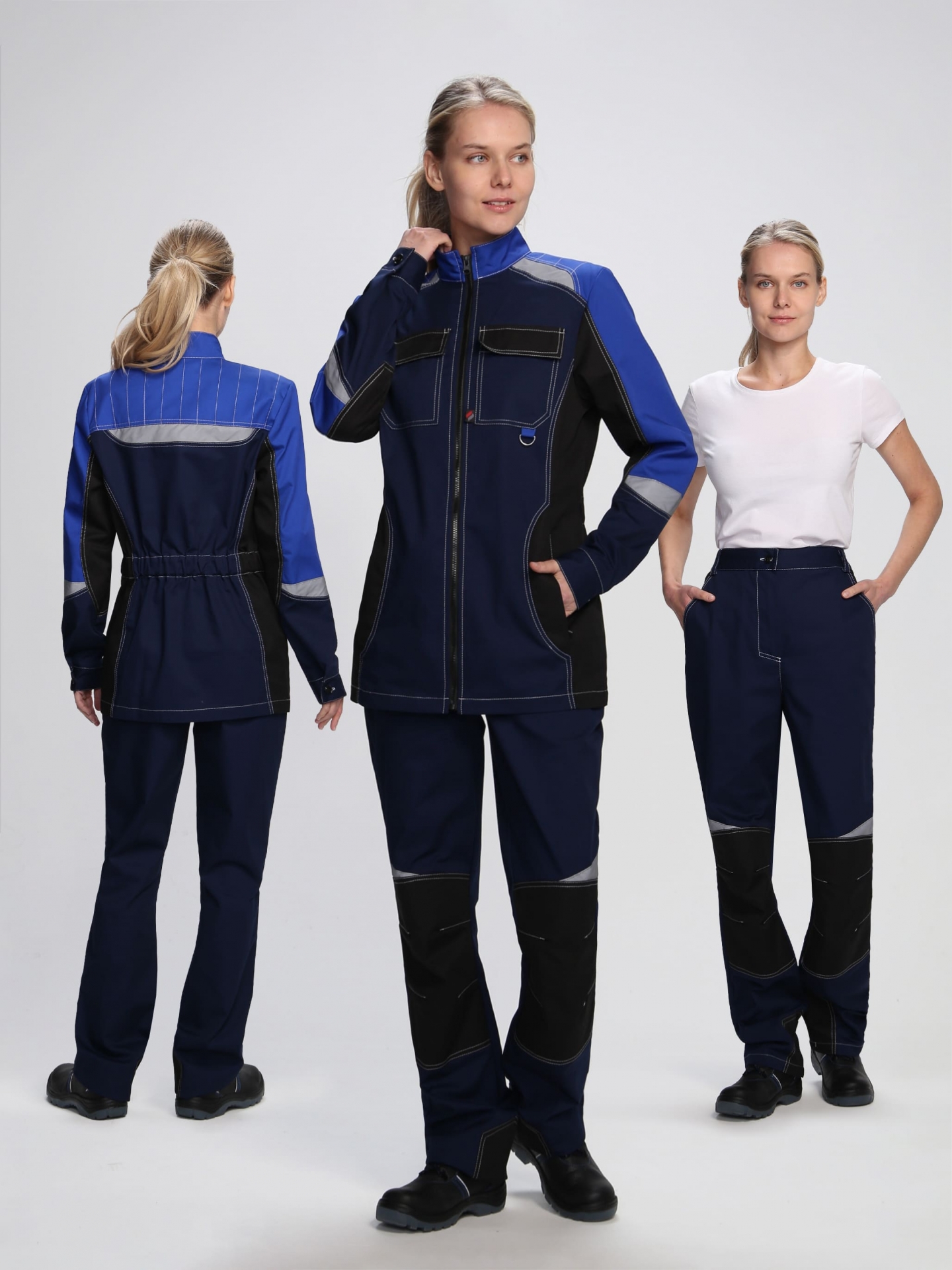 Летний костюм "ВЕКТРОН-1" женский (куртка и брюки), цвет: синий с черн. васильковым, ткань: смесовая