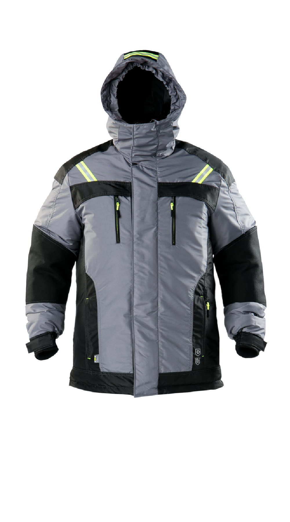 Зимняя куртка "УРАН" мужская, удлиненная, утепленная, цвет: серый с черным, ткань: 100% ПЭ