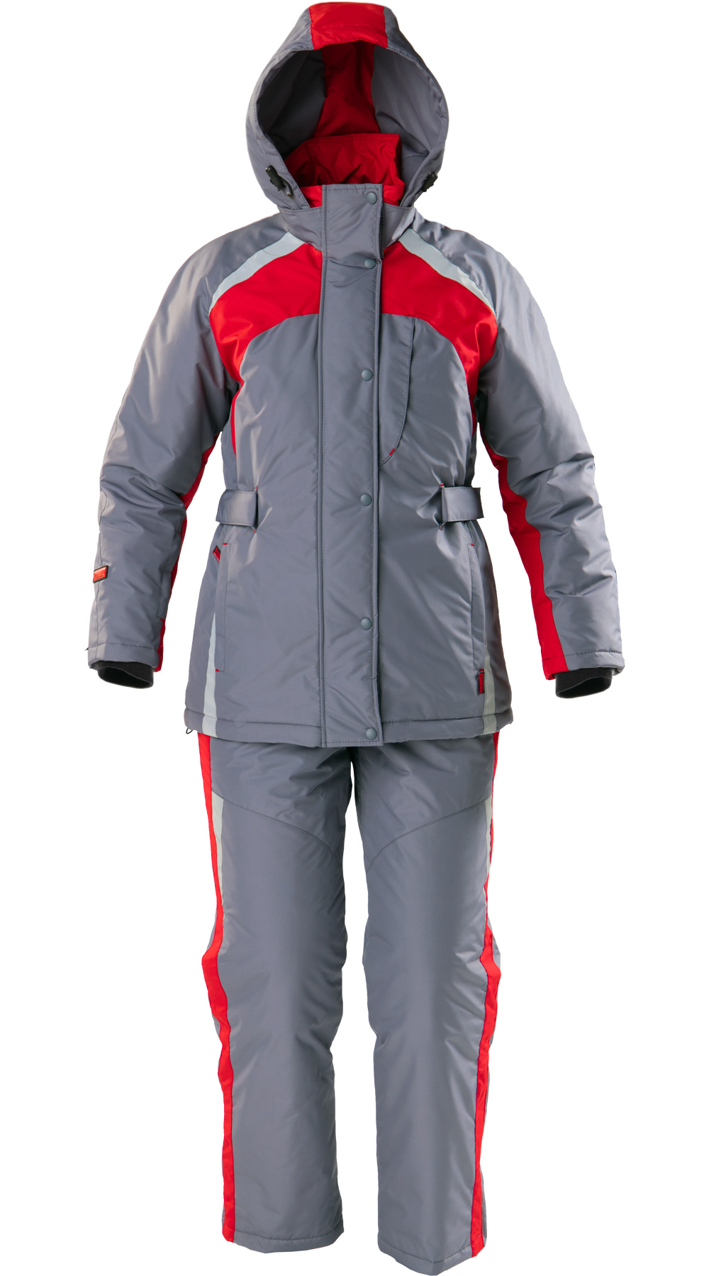 Зимний костюм "ЛЕДИ СПЕЦ-1" женский, утепленнный (куртка и брюки), цвет: серый с красным,  ткань: 100% ПЭ