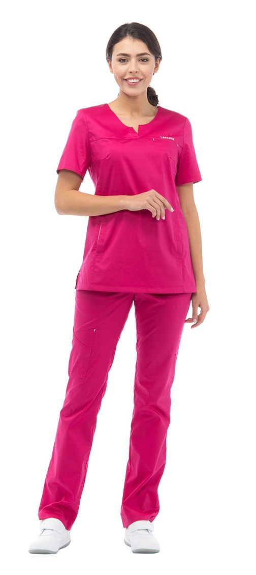 Блуза LF2109 "МАДЖЕНТА" женская, корткий рукав, цвет: ярко-розовый, ткань: смесовая